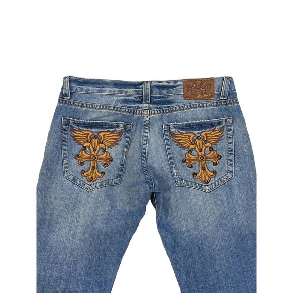 Vtg JNCO Mens Skater Y2K Rave Straight Leg Jeans Embroidered Cross Studded 38x32 - Picture 6 of 10